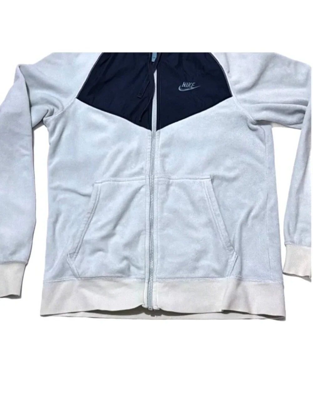 Nike Hoodie Mens S Powder Blue Navy Full Zip Fleece Y2K Athleisure Logo Techwear